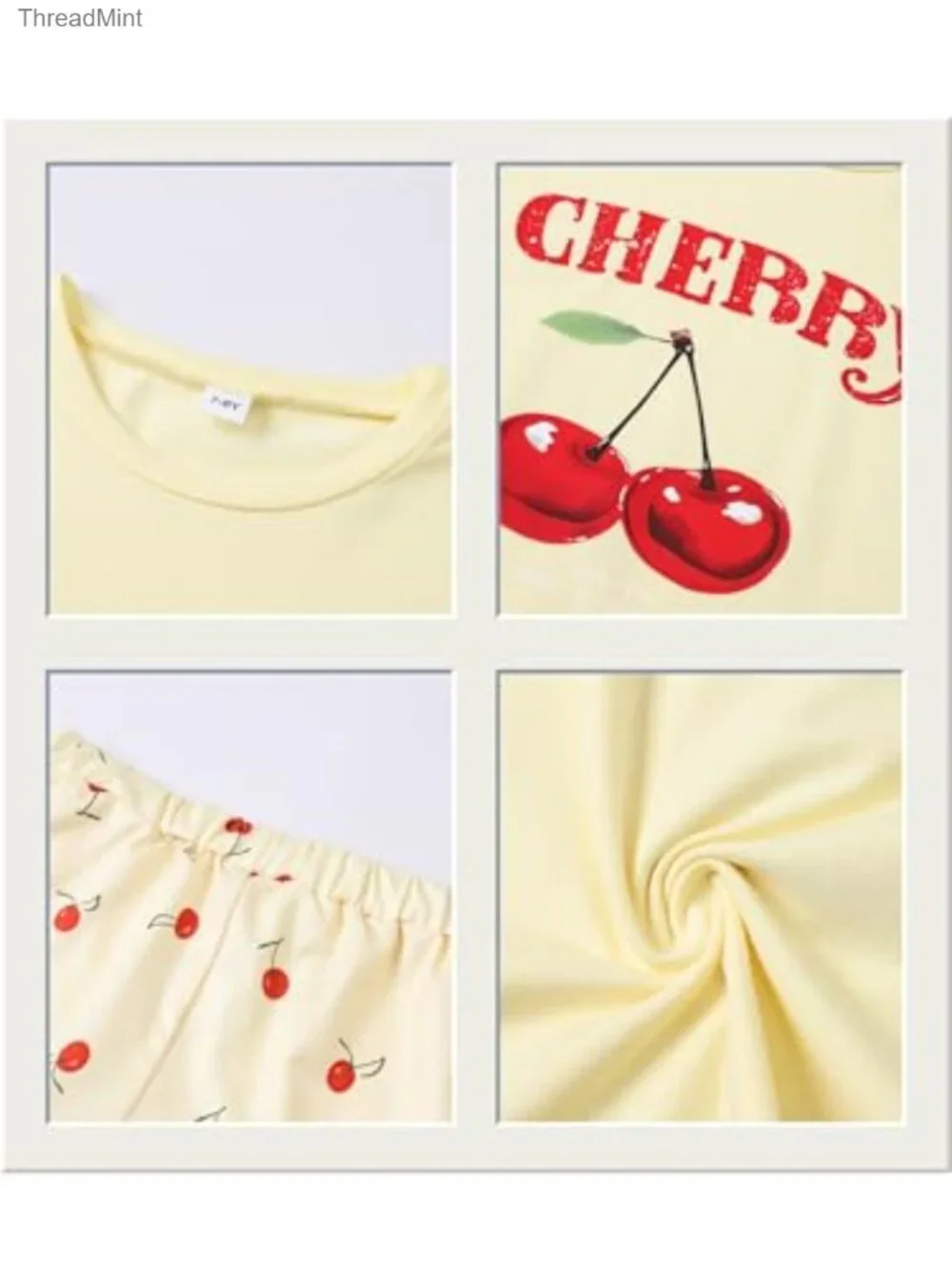 Girls Two Piece Cherry Short Set with Pockets M/L 7-14